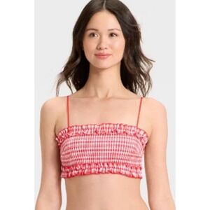 Colsie red and white plaid gingham check smocked bralette size xl new cotton